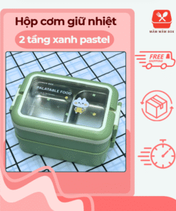Hộp cơm giữ nhiệt 2 tầng xanh pastel dễ thương