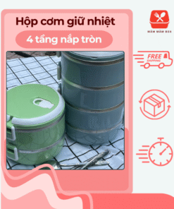 Hộp cơm giữ nhiệt 4 tầng nắp tròn xanh dương basic