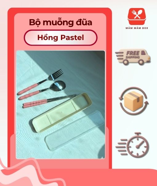 Bộ Muỗng Đũa Hồng Pastel Inox Cao Cấp