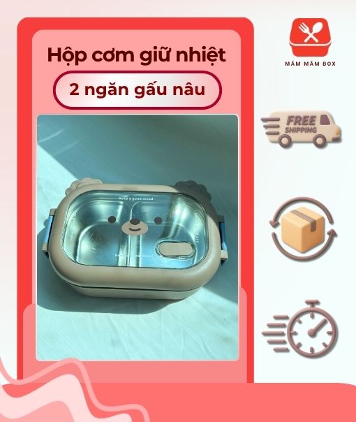 Hộp Cơm Giữ Nhiệt 2 Ngăn Gấu Nâu Dễ Thương