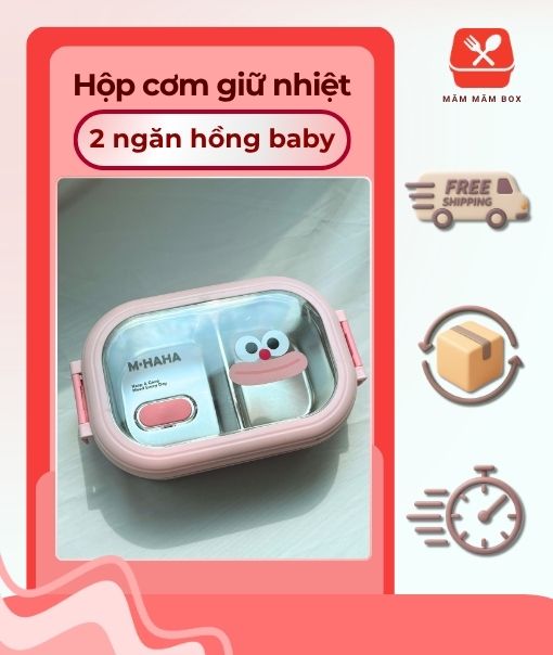 Hộp Cơm Giữ Nhiệt 2 Ngăn Hồng Baby