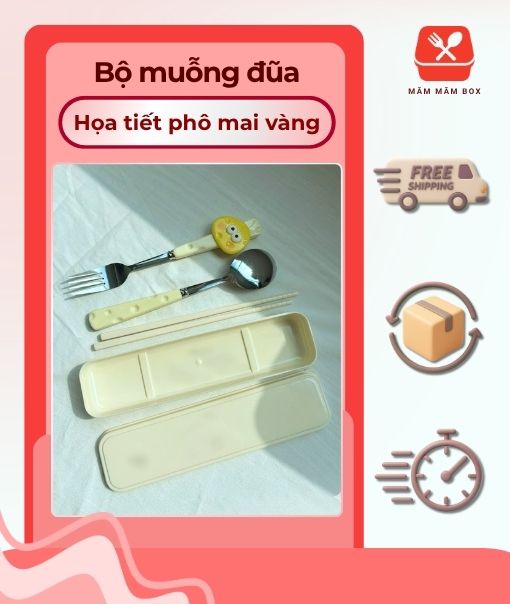 Bộ Muỗng Đũa Họa Tiết Phô Mai Vàng Độc Đáo
