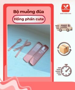 Bộ Muỗng Đũa Hồng Phấn Cute Có Hộp Đựng