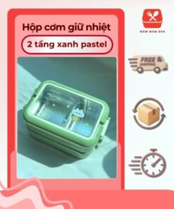 Hộp Cơm Giữ Nhiệt 2 Tầng Xanh Pastel Dễ Thương