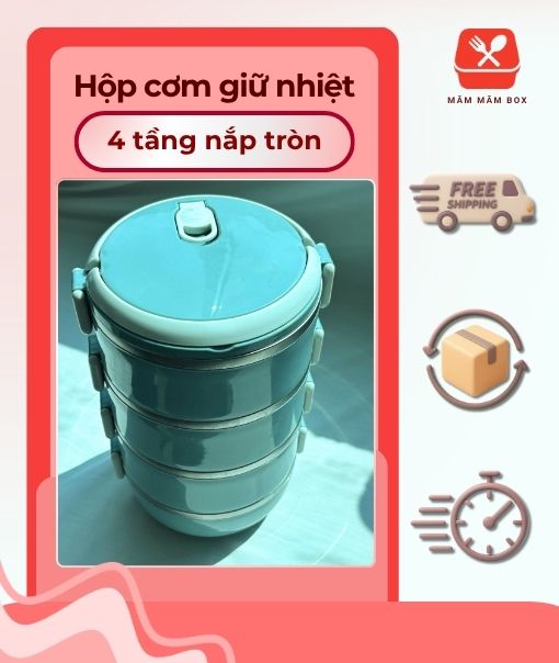 Hộp Cơm Giữ Nhiệt 4 Tầng Nắp Tròn Dung Tích Lớn