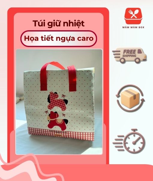 Túi Giữ Nhiệt Họa Tiết Ngựa Caro Đáng Yêu
