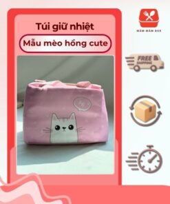 Túi Giữ Nhiệt Mẫu Mèo Hồng Cute Đáng Yêu