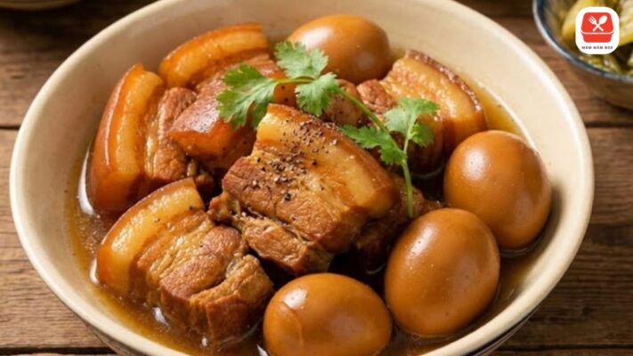 Miếng thịt kho tàu mềm tan, thấm vị đậm đà, nước sốt sánh bóng hấp dẫn khó cưỡng