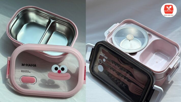 Hộp cơm giữ nhiệt Măm Măm Box được thiết kế với hệ thống khóa cài bốn cạnh chắc chắn và gioăng cao su cao cấp