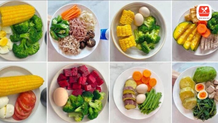 Sử dụng các thực phẩm giàu chất xơ và đạm như ức gà, trứng luộc cùng cơm gạo lứt giúp duy trì cảm giác no lâu.