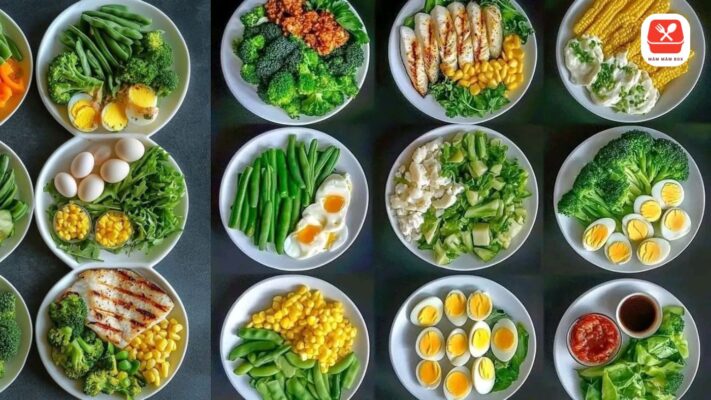 Gợi ý thực đơn giảm mỡ bụng nhanh trong 3 ngày với các đĩa salad và rau củ tươi ngon.
